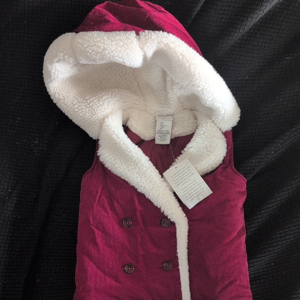 Aspen Rise Plush Hooded Vest in Deep Berry with Cream Sherpa